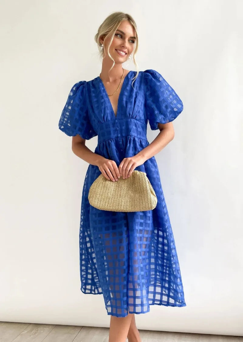 LENA | Sukienka z Bufiastymi Rękawami